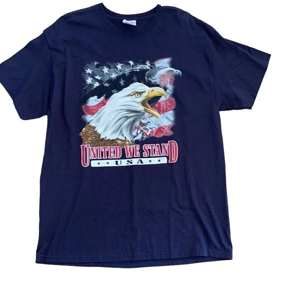 Hanes Heavyweight Short Sleeve United We Stand USA T-Shirt Size XL Navy